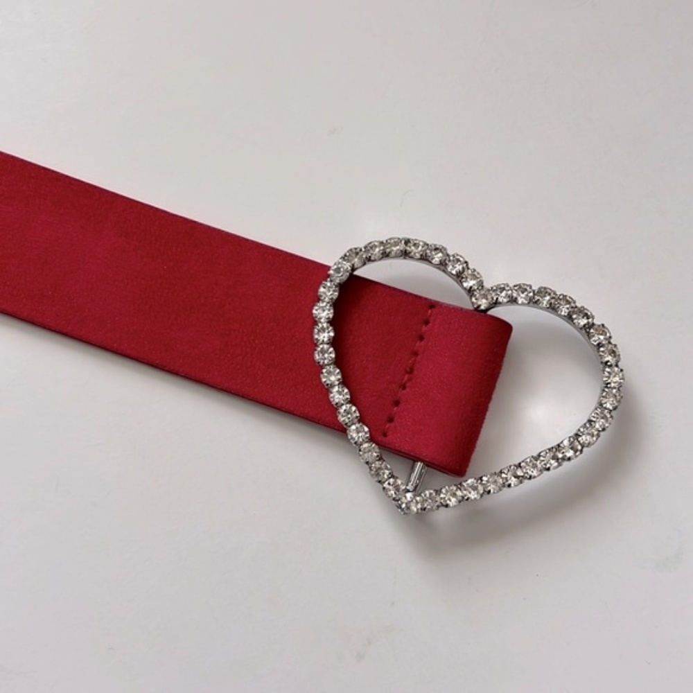 H&M crystal heart buckle red belt S